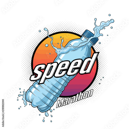 Energetic Water Splash Bottle Speed Marathon Emblem Illustration