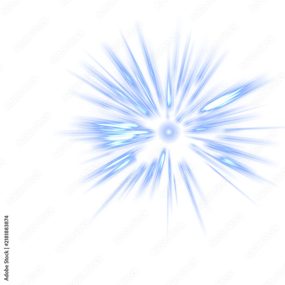 Fototapeta premium Radial burst of light blue elongated shapes radiating from a central point isolated on a transparent background