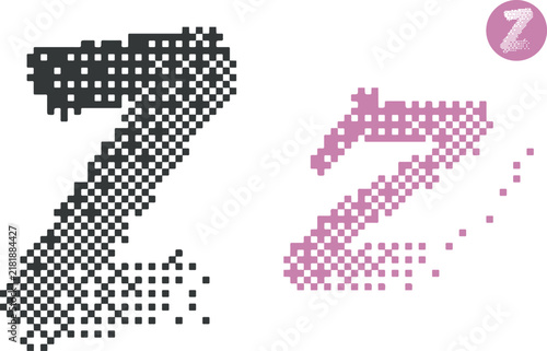 pixelated letter Z featuring an edgy halftone dispersion transition in dark grey and soft pink