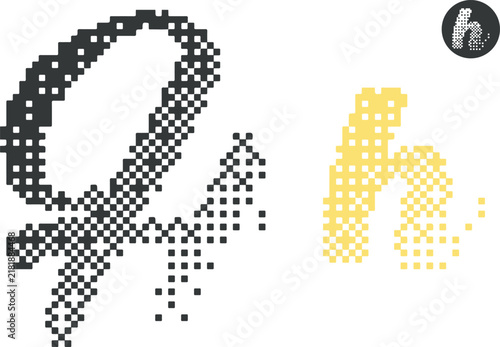 pixelated letter H featuring a stylish halftone dispersion effect in dark grey and yellow-gold