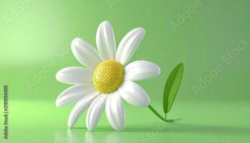 Chamomile flowers icon, 3D Illustration, isolated on shiny green background, natural beauty concept
