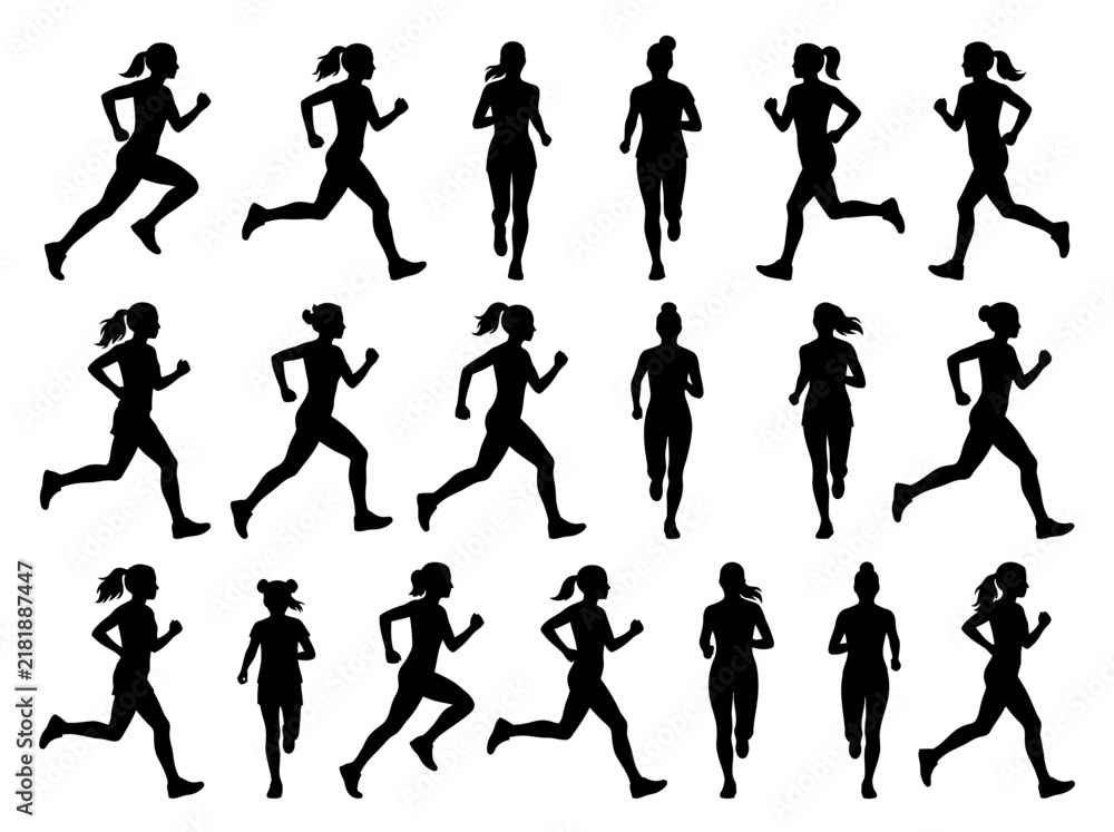 Obraz premium Diverse Female Runner Silhouettes Collection For Dynamic Sportive Design Needs