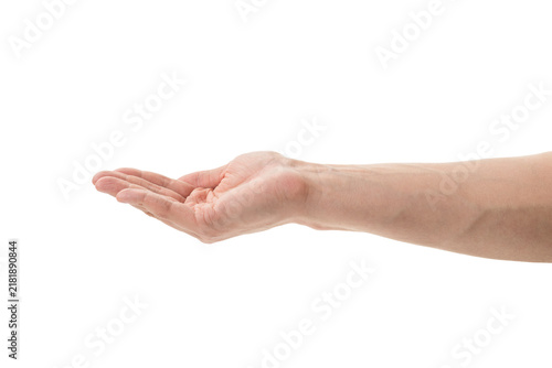 Man hand isolated on white for show or hold something