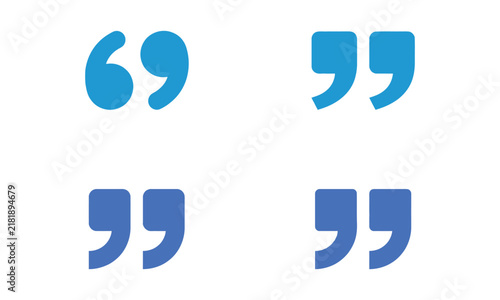Set of blue quotation mark icons in different shades and styles