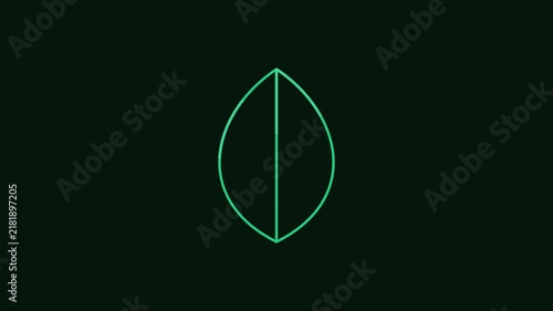 Minimalist green leaf animation, eco-friendly sustainability motion on dark 4k background