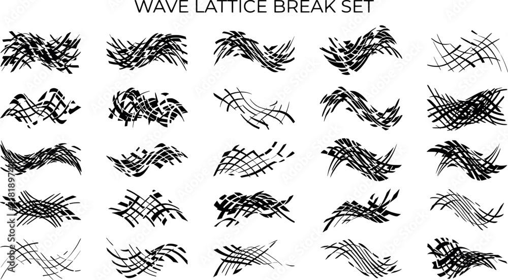 Fototapeta premium Set of abstract wave lattice break patterns