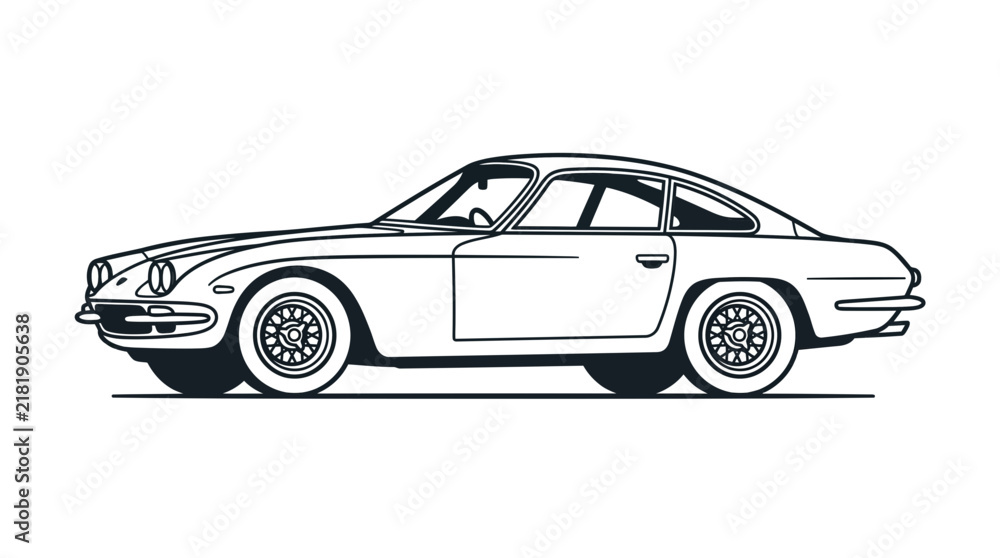 Fototapeta premium Classic vintage sports car side profile sketch.