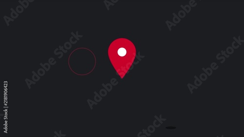 Red map pin location marker animation on dark 4k background, for navigation and, travel ui