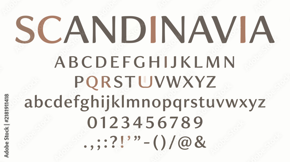 Fototapeta premium Scandinavia Font Alphabet and Numerals with Symbols Modern Typography Design