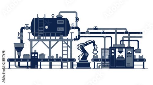 Industrial Manufacturing Assembly Line Vector Illustration