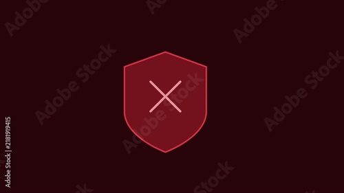 Cybersecurity shield with x mark animation for data protection and network security concepts 4k