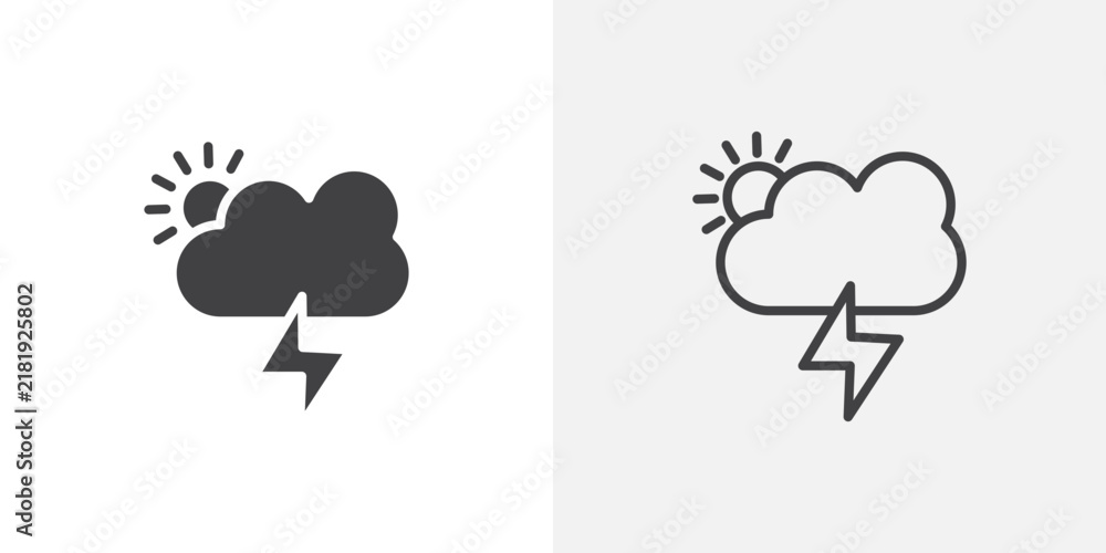 Obraz premium Thunderstorm icon flat outline in black