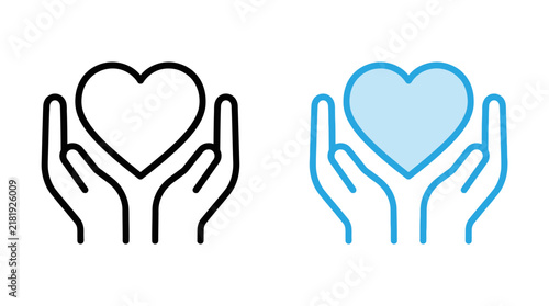 Minimalist Hands Holding Heart Shapes - Positive Emotion and Care Concept Vector Icons