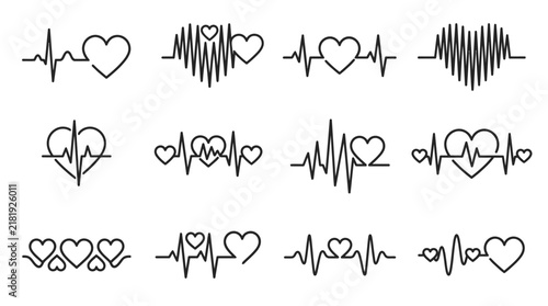 Minimalist Heartbeat and Heart Rate Monitor Vector Icons Set for Health, Fitness, and Medical Design