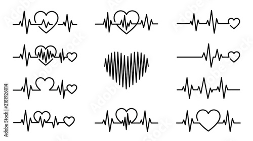 Minimalist Heartbeat and ECG Wave Vector Icons Set for Health, Medical, and Fitness Design