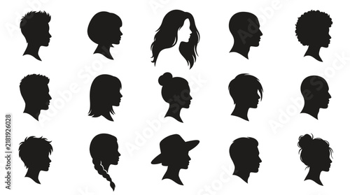 Minimalist Silhouette Portraits Collection – Diverse Head Profiles for Design, Branding, and Editorial Use