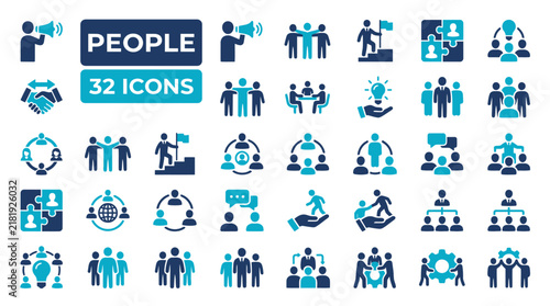 Modern Flat People Icons Set – 32 Colorful Social Media, Web Design & Presentation Symbols