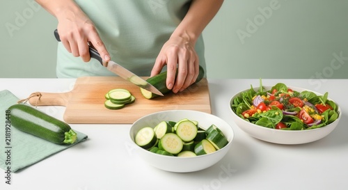 Healthy Zucchini Preparation For Fresh Salad In A Bright Kitchen