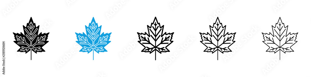 Obraz premium Autumn leaf canadian icon flat outline in black
