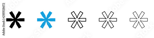 Asterisk icon flat outline in black