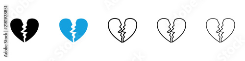 Bild auf Leinwand Broken heart icon flat outline in black