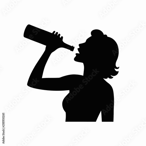 Retro Woman Profile Drinking From Raised Bottle Silhouette graphic