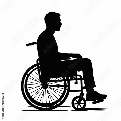 Man Sitting in Manual Wheelchair Side Profile Silhouette graphic
