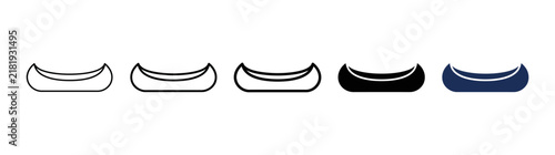 Canoe Icons: Outline, Solid Black, and Blue Vector Graphics on White Background for Water Sports and Recreation
