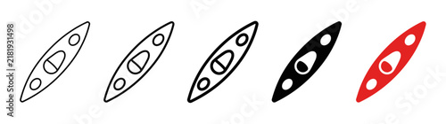 Kayak Icons Set - Outline, Silhouette, and Color Variations for Water Sports and Recreation