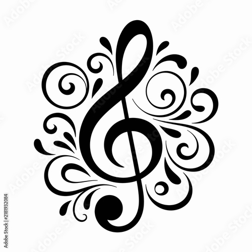 Ornate Treble Clef Surrounded by Calligraphic Musical Swirls graphic