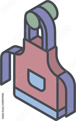 Isometric cartoon apron, cooking garment with pocket, protective