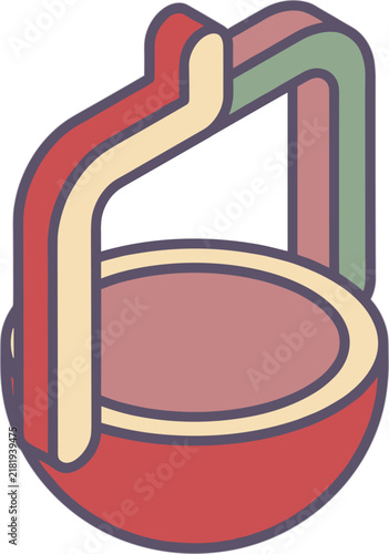 Isometric illustration of a basket with handle, pastel colors, a