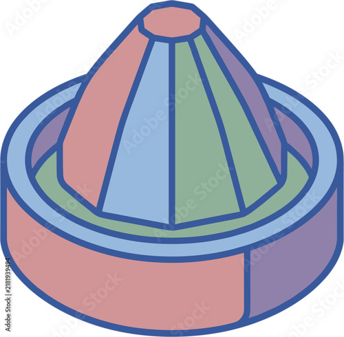 Isometric graphic representation of a colorful segmented fruit