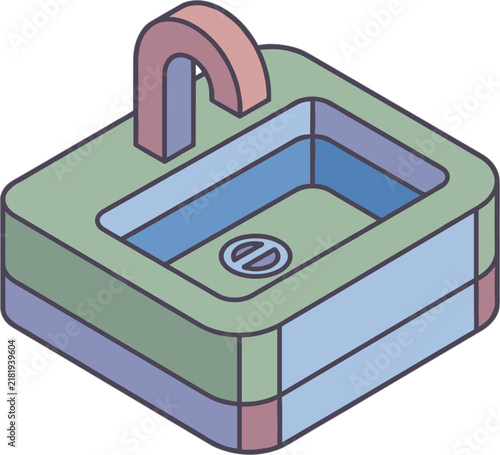 Isometric simple sink illustration, clean bathroom fixture, plumbing