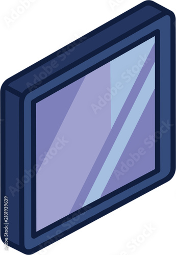 Isometric tablet screen with blue frame, digital device display