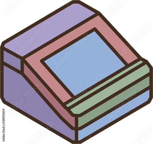 Isometric view of a stylized electronic device, pastel colors