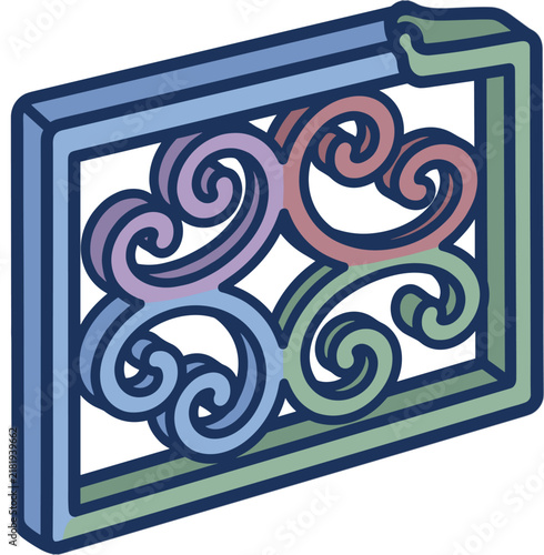 Ornate swirling decorative element with pastel colors, a traditional