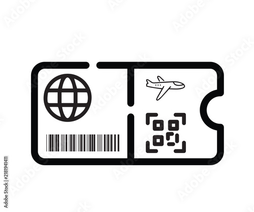 Flight ticket icon. Flight ticket icon with QR for travel mobile application template