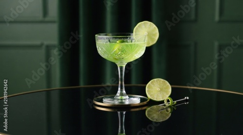 Classic green cocktail served in elegant crystal glassware