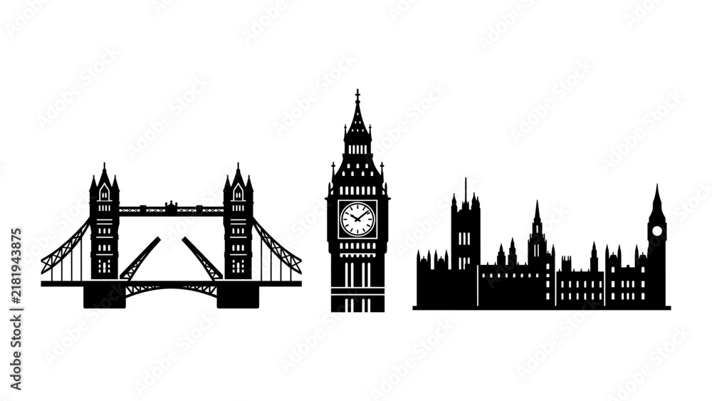 Naklejka premium London landmarks including tower bridge, big ben, the palace westminster in on background, for travel and, tourism themes