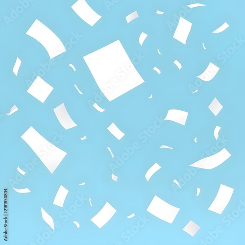 Floating paper pieces against a blue background
