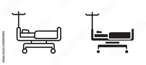 Hospital bed icon flat outline in black