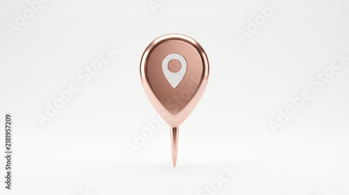 Rose gold map pin icon isolated on white background for location and navigation concepts