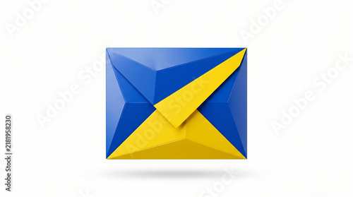 3D blue and yellow envelope icon for email communication and digital messaging interface