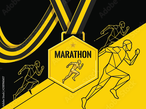 Gold Marathon Medal Award Champions Victorious Runners Achievement Celebration Dynamic
