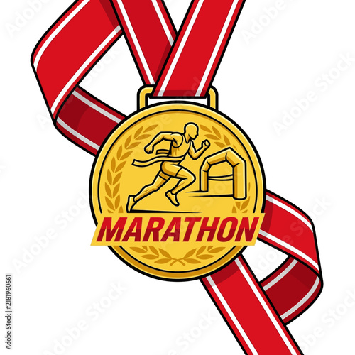 Golden Marathon Medal Award For Champion Runner Victory Achievement