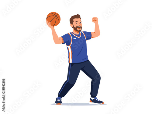 Excited Basketball Player With Ball And Fist Pump Celebration Pose