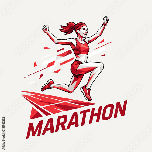 Excited Female Runner Celebrating Marathon Victory On Track