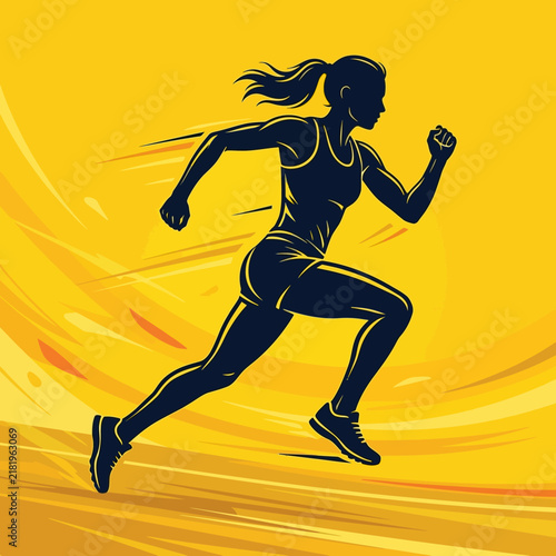 Energetic Female Runner Silhouette Capturing Speed and Athleticism