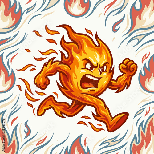 Energetic Fiery Character Running Fast with Intense Expression